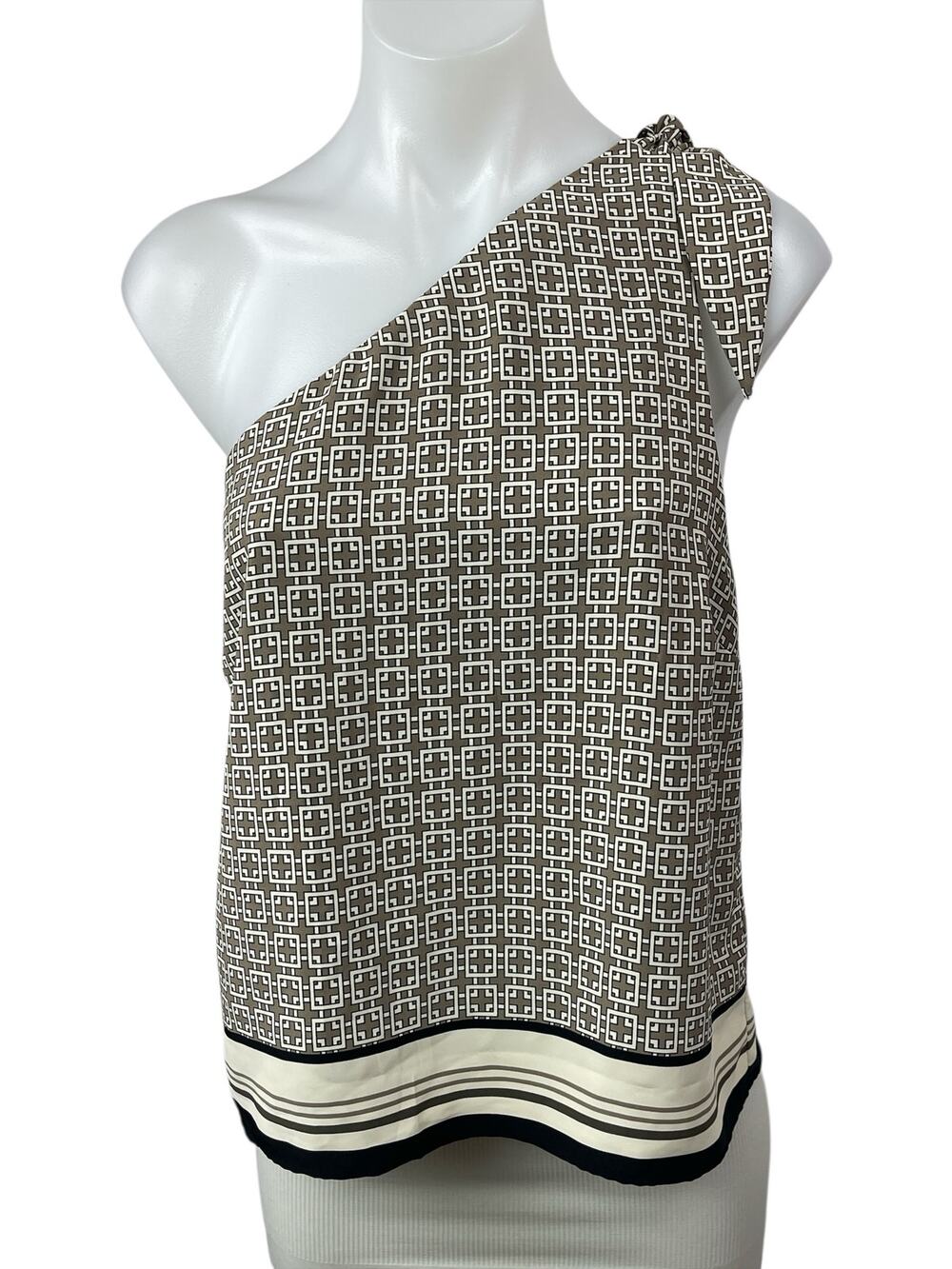 Abercrombie & Fitch Beige Geometric Sleeveless One Shoulder Scarf Tank Top Sz L